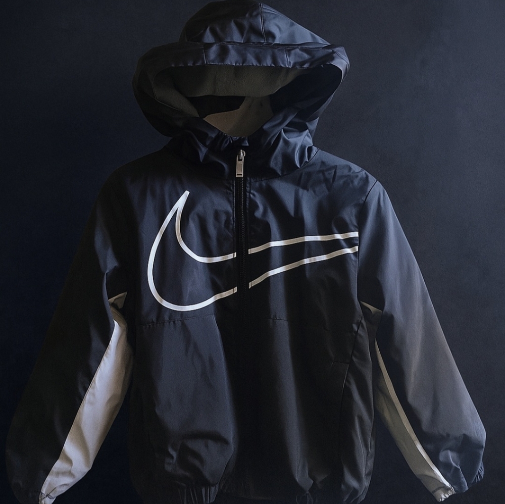 Nike Kids Black and Gray Raincoat with Hood